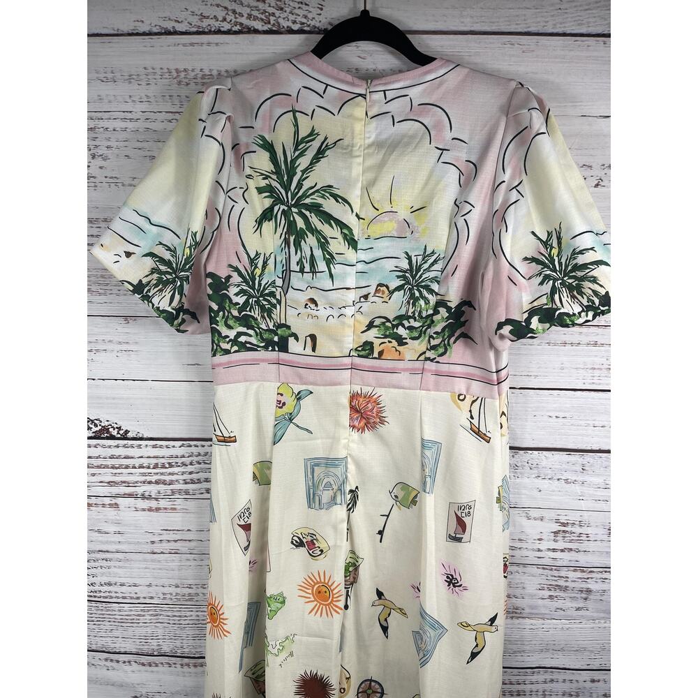 Dress Women's Size Large Multicolor Tropical Print Maxi Short Sleeve Beach Art - Picture 8 of 10